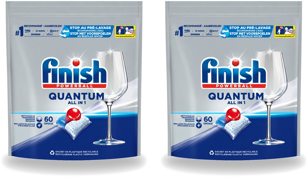 2 x Finish – Vaatwastabletten – Quantum All-in-1 – 60 Capsules - Voordeelverpakking - 2 stuks