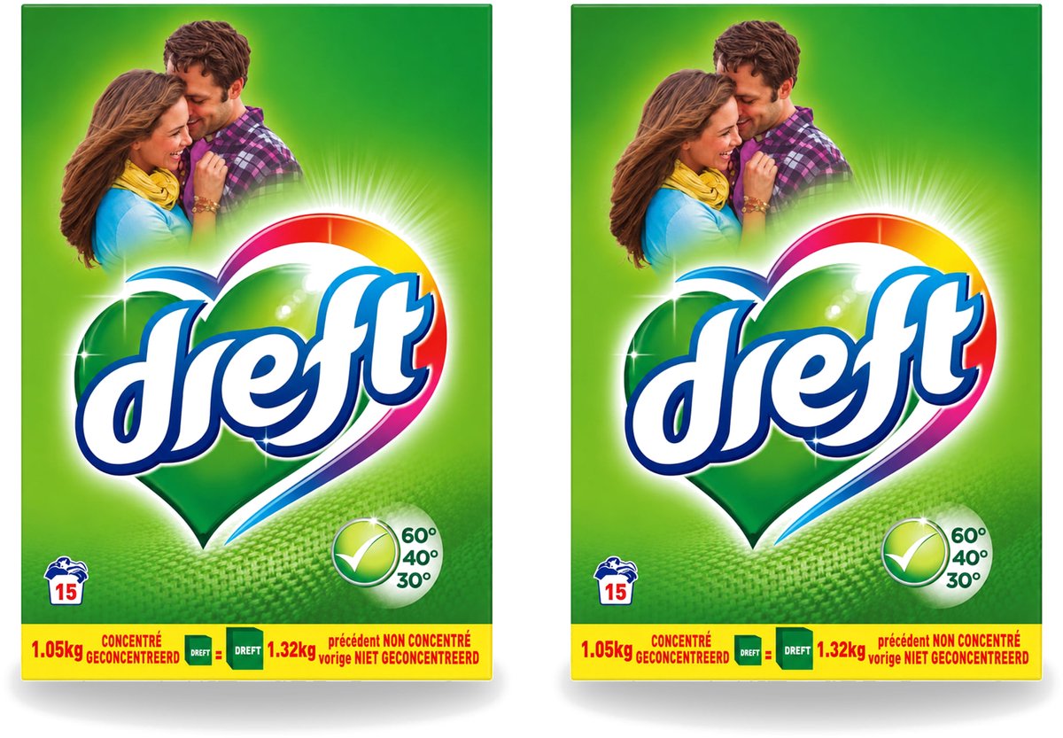 2 x Dreft - Waspoeder - Witte en Gekleurde Was - Original - 15 Wasbeurten - Voordeelverpakking - 2 stuks