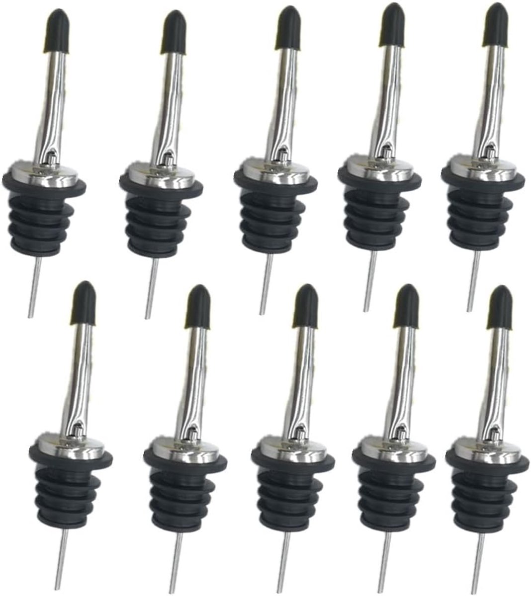 Schenktuit voor flessen, 10 stuks, roestvrijstalen stop, conische borrelfles, schenktuit, druppeldop met doppen, wijn, olie, cocktail, sap, enz