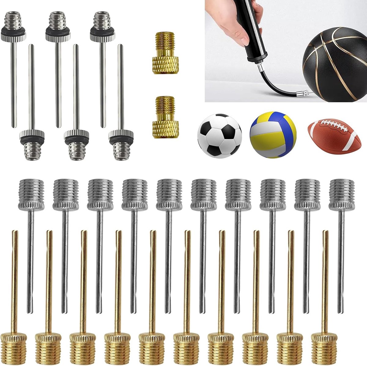 28 stuks balpomp naaldset, inflatie naald-adapterset voor sportballen, opblazen voetbal, basketbal, volleybal, fietsbanden, luchtmatras, opblaasbaar speelgoed - compatibel met standaard luchtpompen