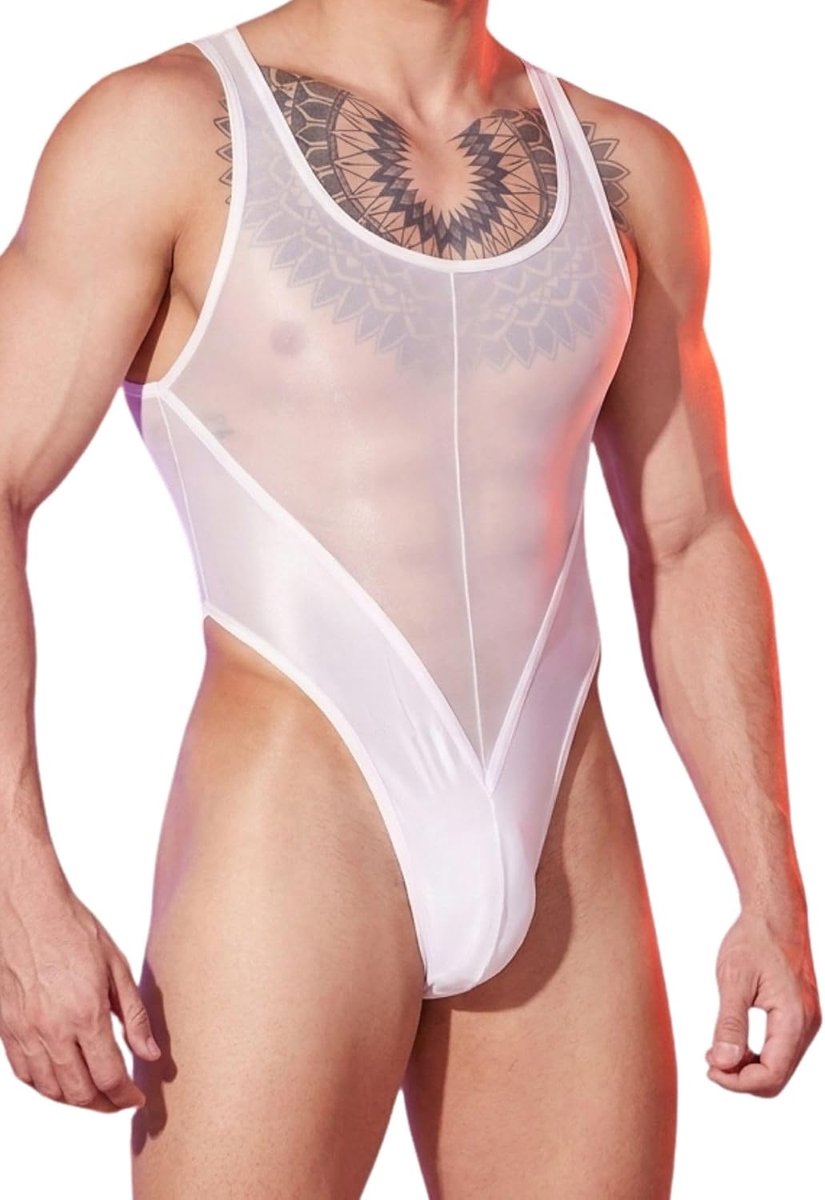 Ondergoed van transparante netstof, jumpsuit