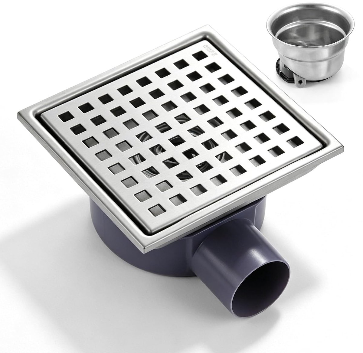 Douchegoot vierkant roestvrij staal: geurstop en haarfilter roestvrij staal douchegoot platte afvoer, 15 × 15 cm - ShopVlot