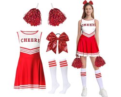 GUBOOM Cheerleader Dress Women's Cheerleader Costume with Pompoms Socks Headband Cheerleader Dress for Theme Parties - ShopVlot