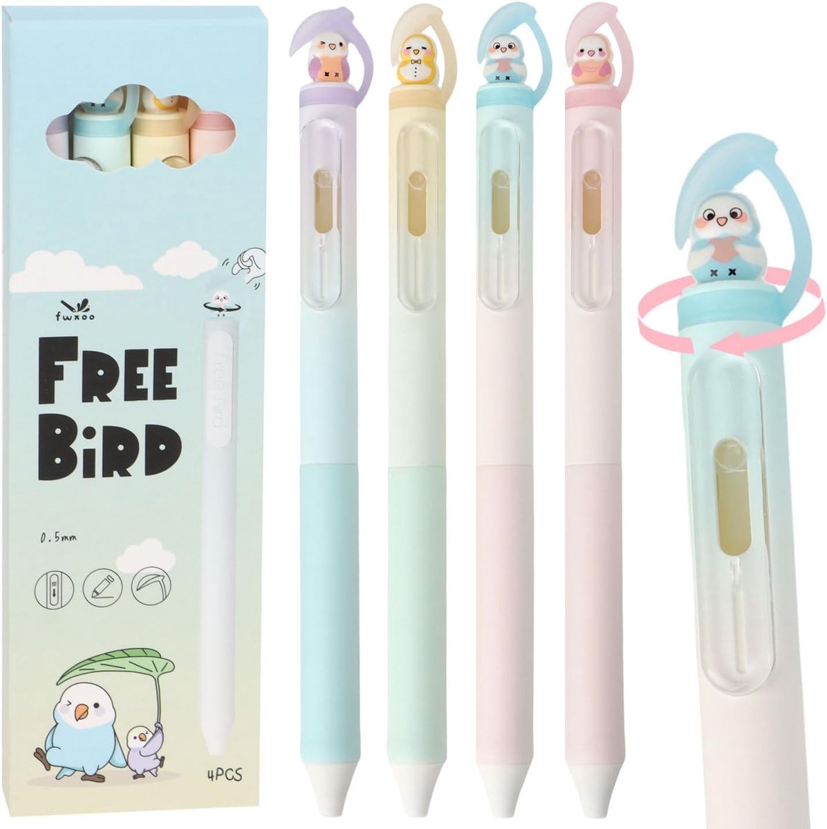 Balpenset, onredelijk vogeldesign, 0,5 mm punt, sneldrogende zwarte inkt, zachte rubberen grip voor kinderen, kantoor - ShopVlot