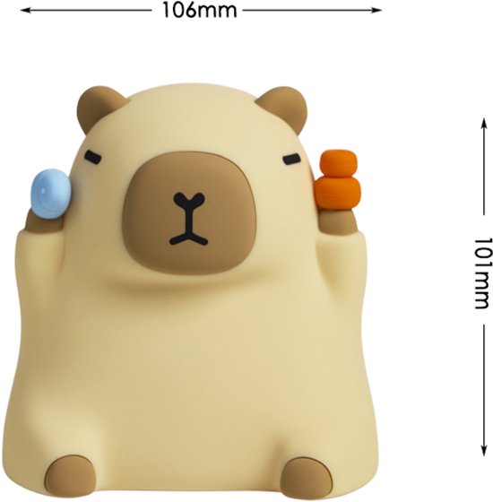 Nachtlampje Capibara - siliconen nachtlampje - dimbaar - draadloos - USB oplaadbaar - nachtlampje met timer - warm wit licht - nachtlampje kinderkamer - BPA-vrij - veilig voor kinderen — afbeelding 2