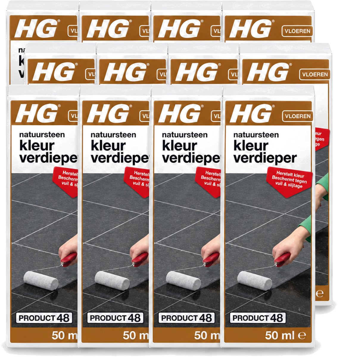 12 x HG - Natuursteen Kleurverdieper - Herstelt Kleur - Beschermt Tegen Vuil & Slijtage - 50 ml - Voordeelverpakking - 12 stuks