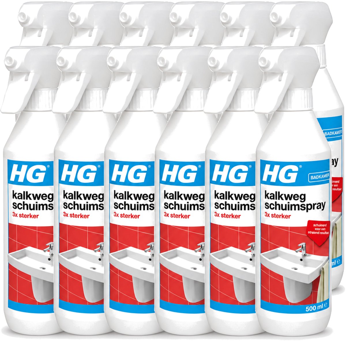 12 x HG - Badkamer - Kalkweg Schuimspray - 3x Sterker - Schuimend - 500 ml - Voordeelverpakking - 12 stuks