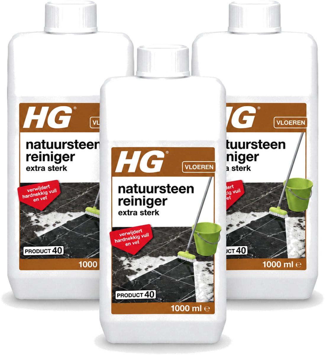 3 x HG - Natuursteenreiniger - Extra Sterk - Verwijdert Hardnekkig Vuil & Vet - 1L - Voordeelverpakking - 3 stuks