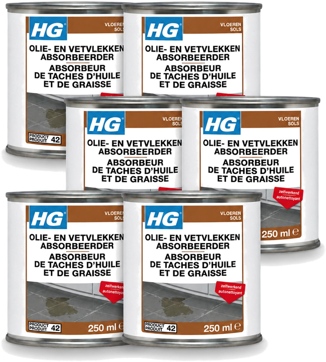6 x HG - Tegel- & Natuursteen - Olie & Vetvlekken Absorbeerder - Zelfwerkend - 250 ml - Voordeelverpakking - 6 stuks