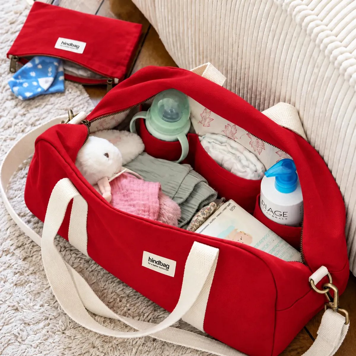Hindbag luiertas Charlie rood - biologisch katoen