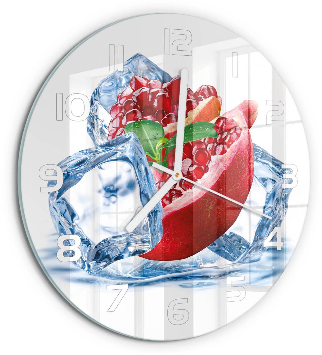 TULUP Wandklok - IJsgranaat Glazen Klok Met Print - fi30 cm - Rood Wandklok Glas Met Motief - Witte handen - Ronde Klok - Wandklok Glas Decoratie - Gekleurde Glazen Klok