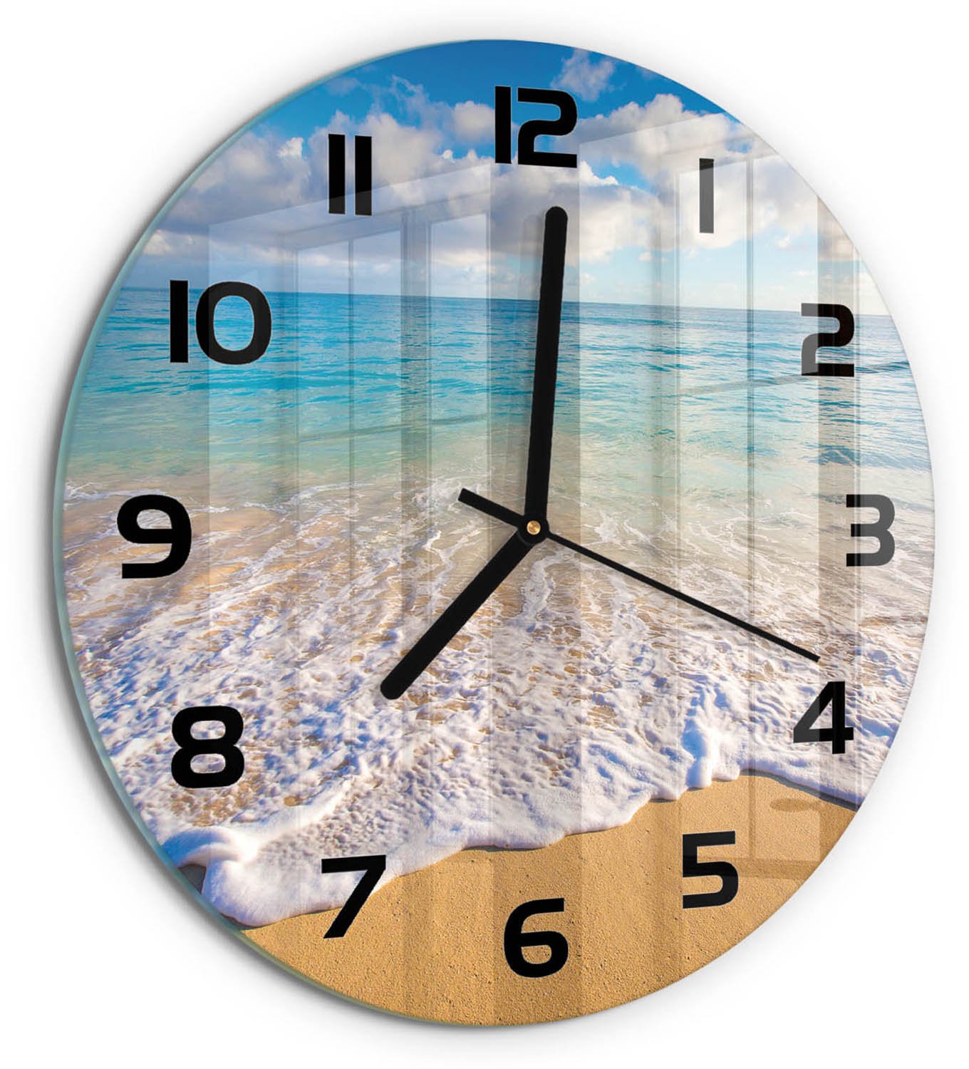TULUP Wandklok - Hawaiiaans strand Glazen Wandklok Design - fi30 cm - Blauw Klok Glas Met Opdruk - Zwarte handen - Ronde Klok - Wandklok Glas Met Motief - Decoratieve Glazen Klok