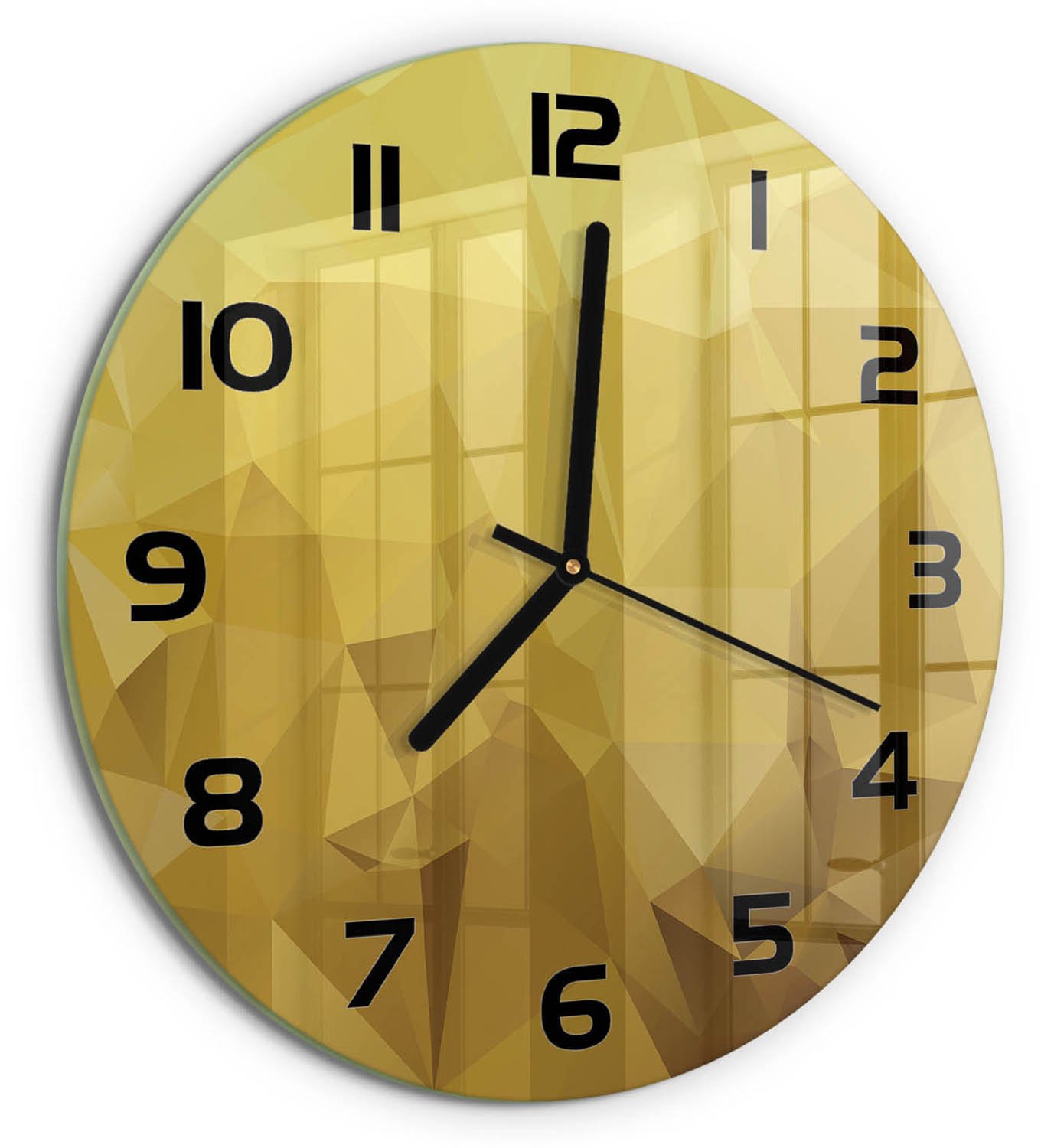 TULUP Wandklok - Abstracte achtergrond Decoratieve Glazen Klok - fi30 cm - Geel Glazen Wandklok Design - Zwarte handen - Ronde Klok - Glazen Klok Met Print - Wandklok Glas Met Motief
