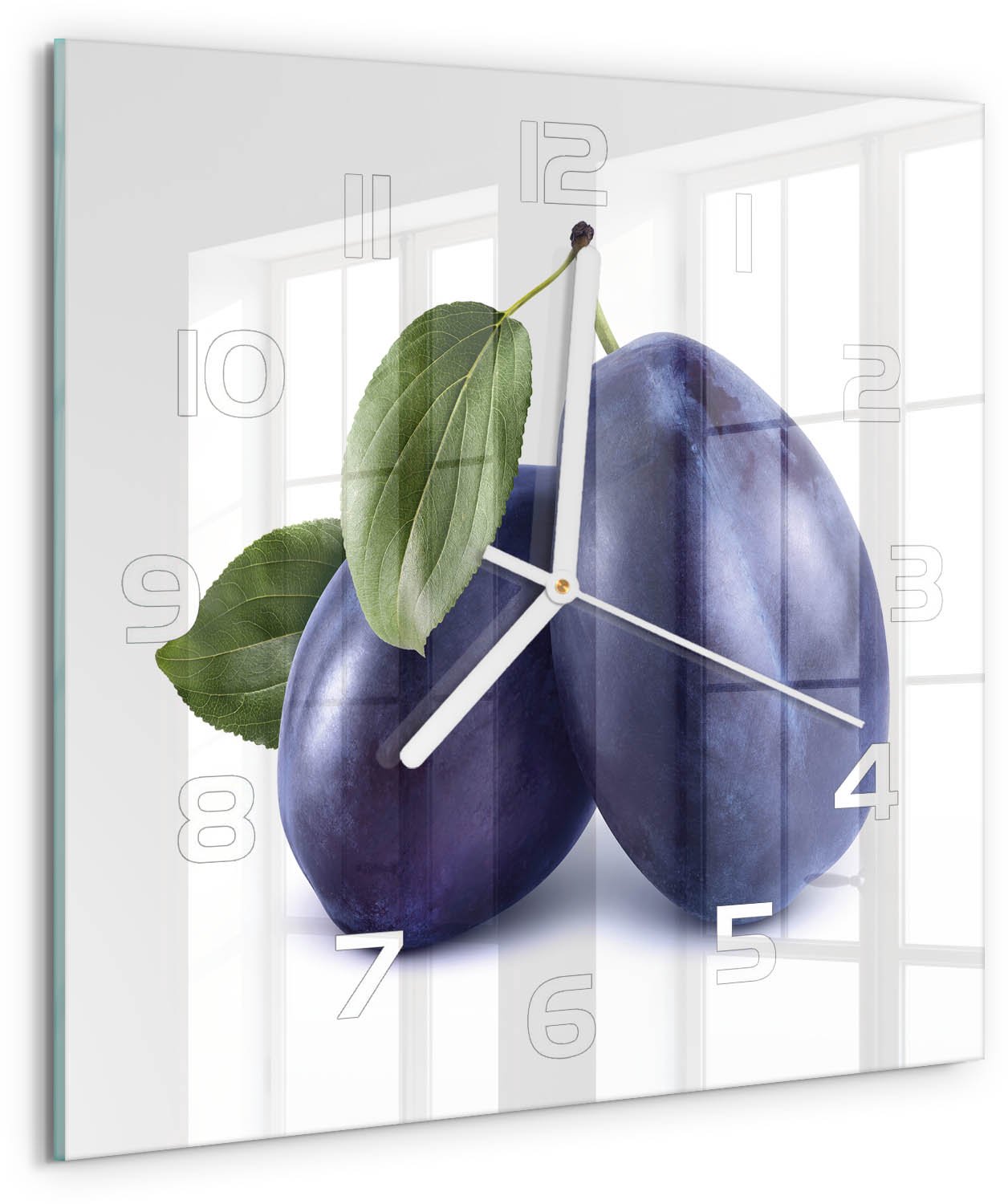 Tulup Wandklok - Pruimen Moderne Wandklok Glas - 30x30 cm - Blauw Wandklok Glas Decoratie - Witte handen - Vierkante Klok - Glazen Wandklok Design - Klok Glas Met Opdruk