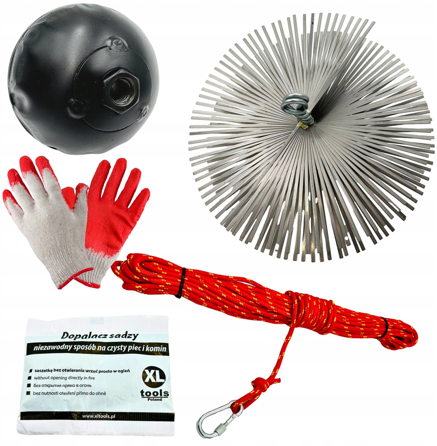 Schoorsteenveegset 10m met borstel, bal en touw - 1.3kg