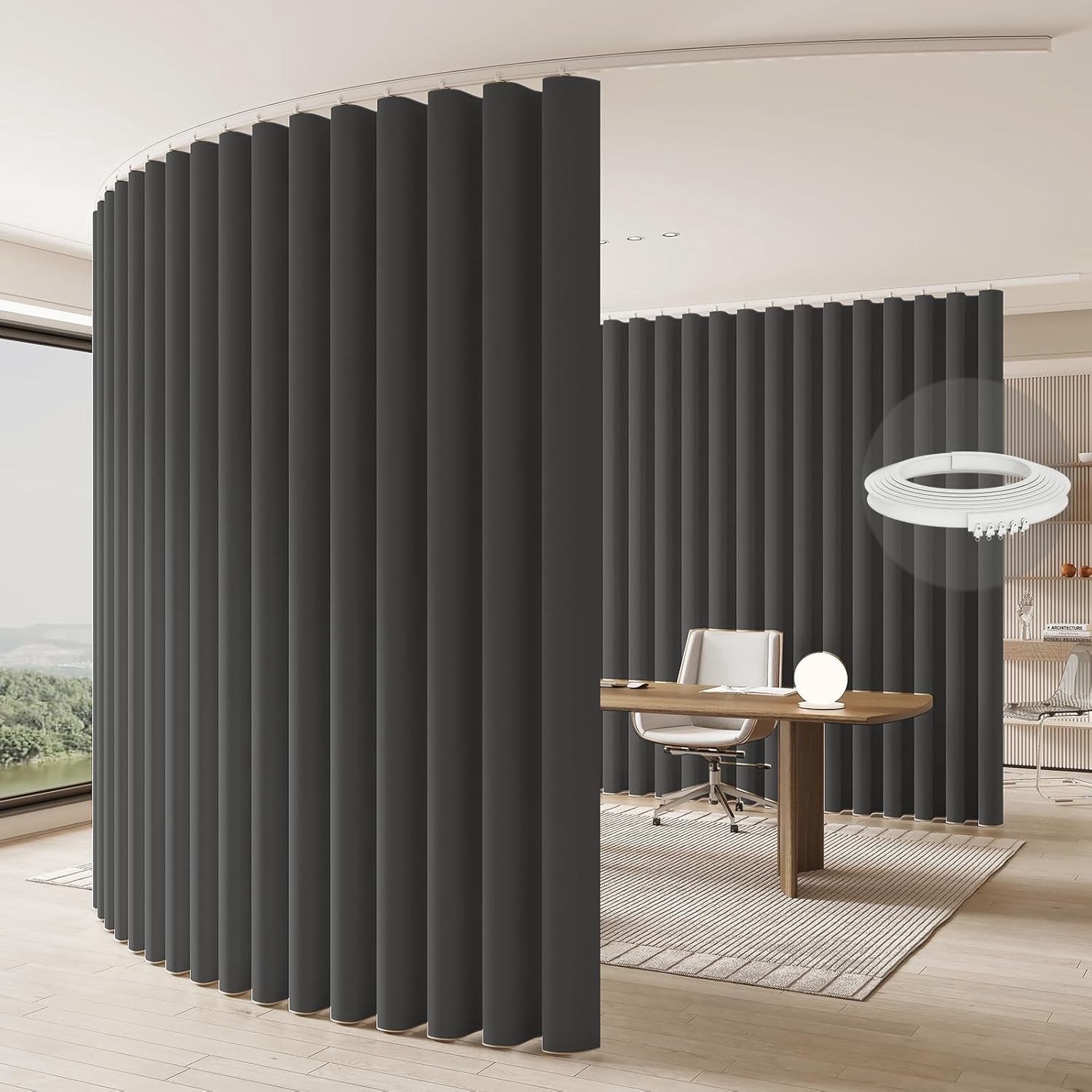 JILRON Room divider, ceiling mounted on rails, room divider for flexible privacy protection (grey, H 213 x W 270 cm) - ShopVlot