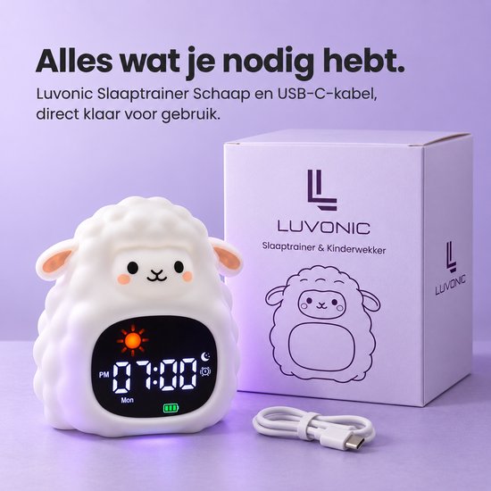 Luvonic® Slaaptrainer Schaap - Kinderwekker met Nachtlampje en Slaapgeluiden - Kindvriendelijke Slaapwekker - Slaaptrainer met Led en Geluid - White Noise - 8 Verschillende Kleuren - Kind/Peuter/Kleuter van Luvonic — afbeelding 5