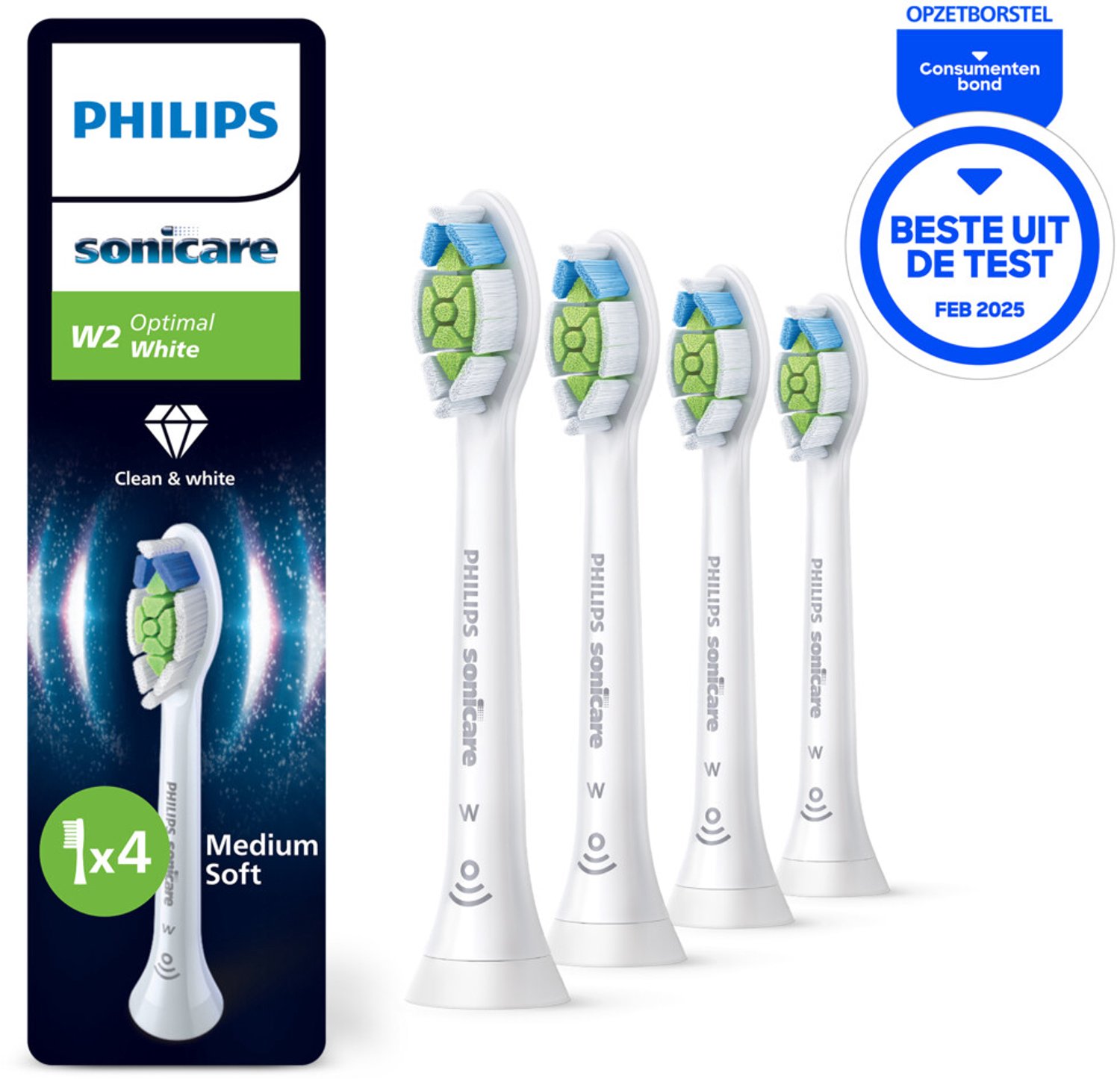 Philips Sonicare - Opzetborstels W2 Optimal White Wit HX6064/87 - 3 x 4 stuks - Voordeelverpakking