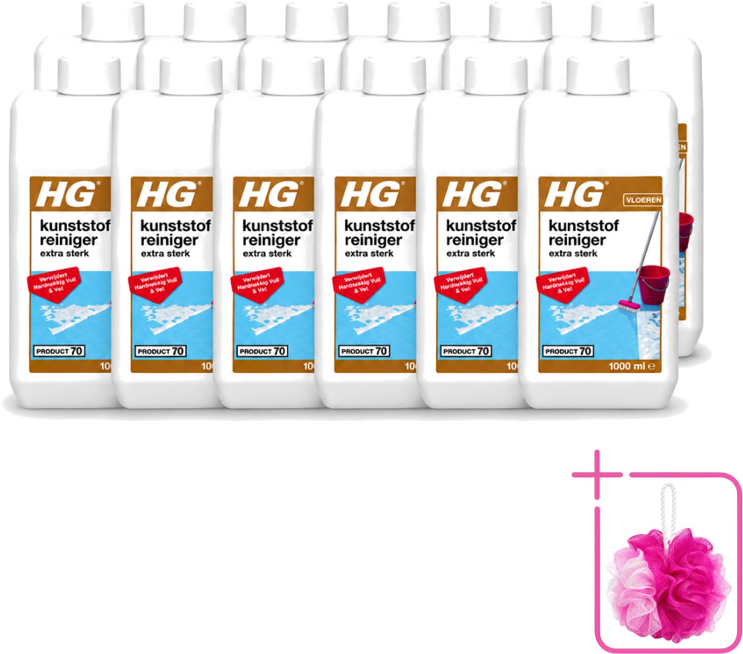 12 x HG - Kunststofreiniger - Extra Sterk - Verwijdert Hardnekkig Vuil & Vet - 1L - Bulkverpakking - Kunststof vloer reinigen - Douchemop - Kunststof vloer krachtreiniger