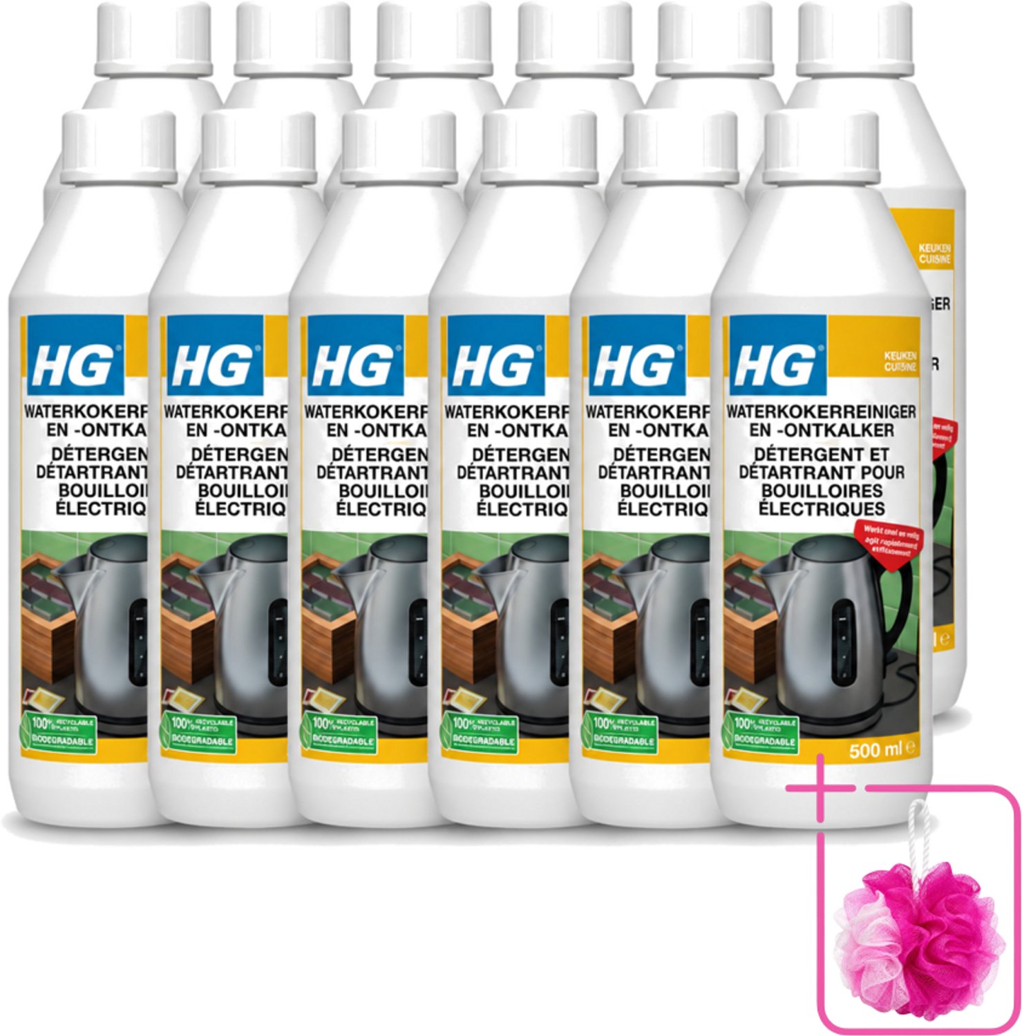 12 x HG - Waterkokerreiniger & Ontkalker - Snel & Veilig Resultaat - 500 ml - Bulkverpakking - Waterkoker reinigen - Douchemop - Waterkoker ontkalken