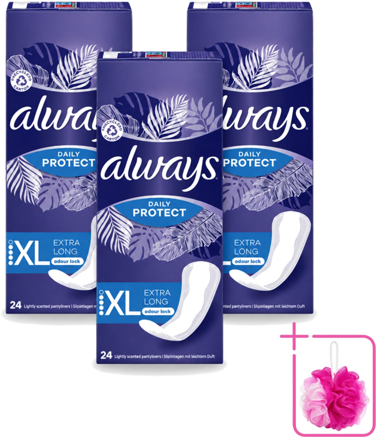 3 x Always – Inlegkruisjes – Extra Long – 24 Inlegkruisjes - Bulkverpakking - Inlegkruisjes - Extra lang