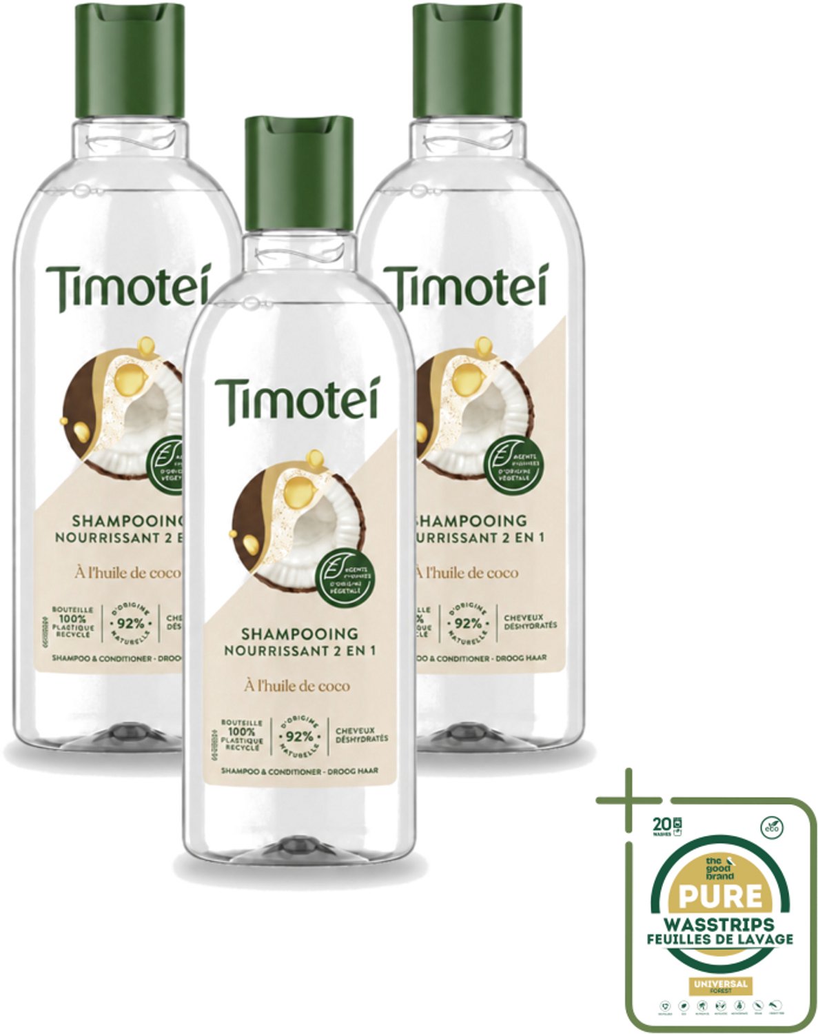 3 x Timotei - Shampoo - Nourrissant - 2in1 - 300ml - Wasstrips - Shampoo Haar Verzorging - Haar Reinigen - Haar Verzorgen - Voedend Shampoo - 2 In 1 Shampoo
