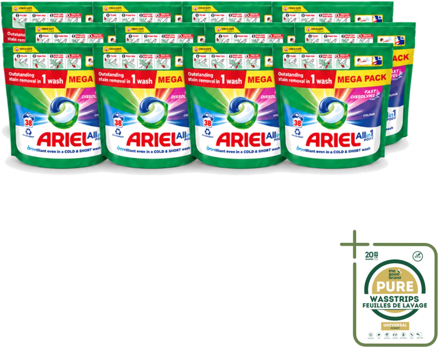 12 x Ariel – Pods All-in-1 – Color – 38 wasbeurten - Wasstrips - Kleurbehoud Wasmiddel - Gekleurde Was - Ariel Pods Color - Wasmiddel Voor Gekleurde Kleding - Kleurvervaging Voorkomen