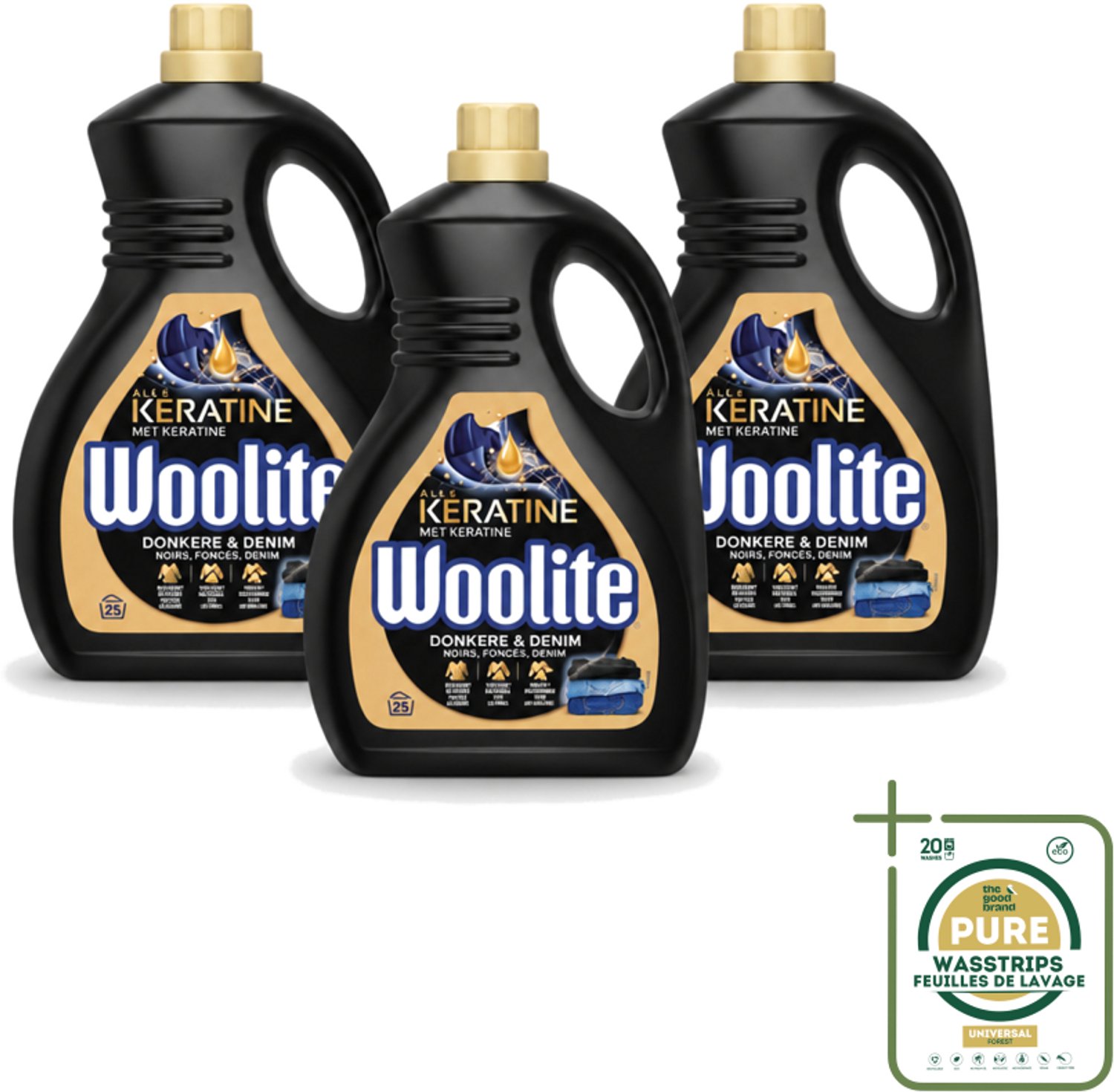 3 x Woolite Dark - Vloeibaar Wasmiddel - Met Keratine - Donkere & Denim Was - 25 Wasbeurten - 1,5L - Wasstrips - Donker Wasmiddel - Denim Wasmiddel - Kleurbeschermend Wasmiddel - Keratine Wasmiddel - Wasmiddel Voor Donkere Kleding