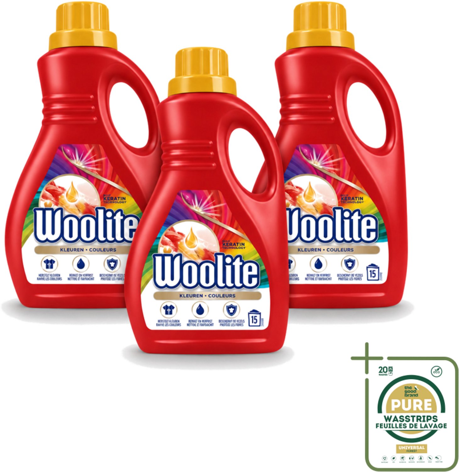 3 x Woolite Color - Vloeibaar Wasmiddel - Met Keratine - Gekleurde Was - 15 Wasbeurten - 0,9L - Wasstrips - Gekleurde Was - Keratine Wasmiddel - Kleurbehoud - Wasmiddel Voor Gekleurde Stoffen - Wasmiddel Met Keratine
