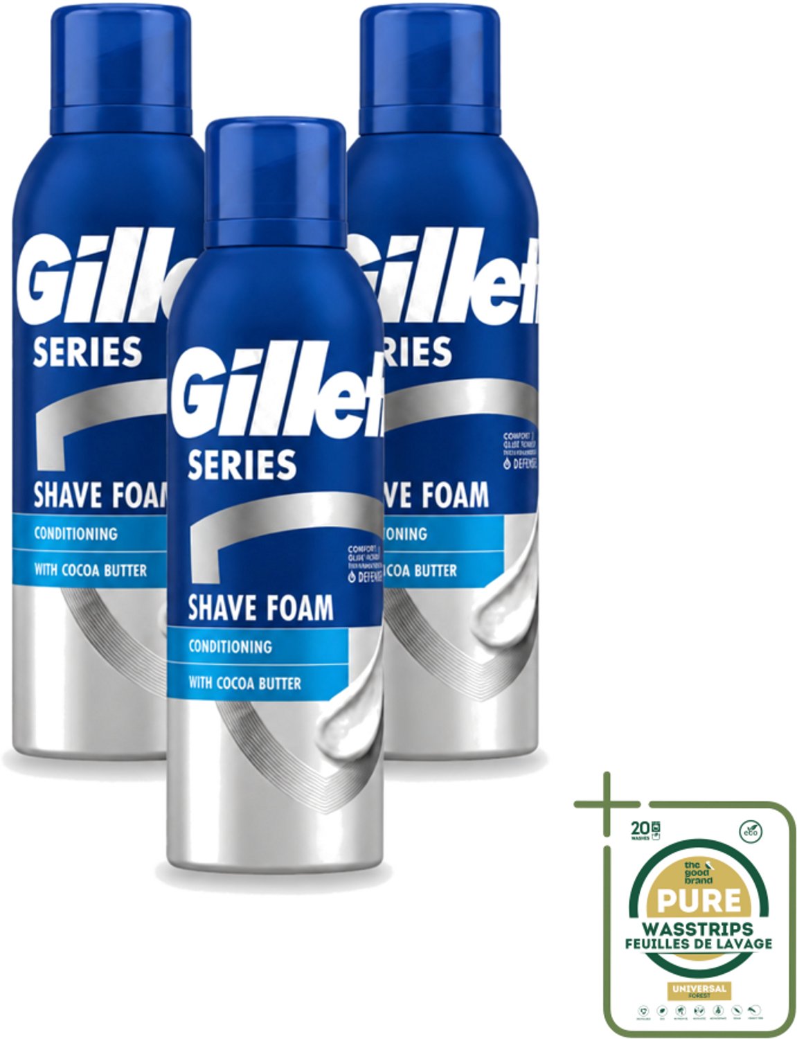 3 x Gillette - Series - Scheerschuim - Met Cacaoboter - 250 ml - Wasstrips - Scheerbeurt - Scheerschuim - Beschermende Scheerbeurt - Zijdezachte Scheerbeurt - Schuren Voorkomen