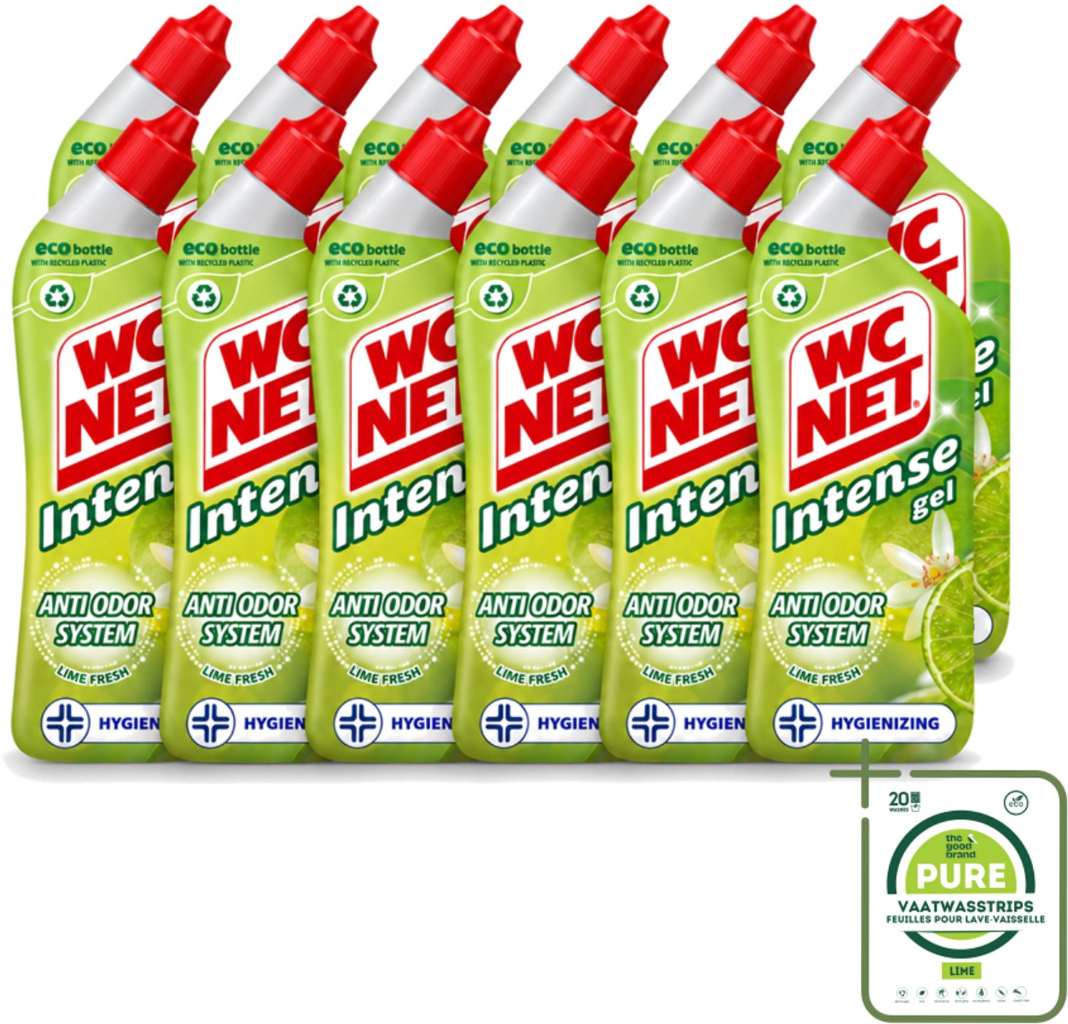 12 x WC Net - Toiletreiniger - Gel - Met Limoen- 750 ml - Grootverpakking - Vaatwasstrips - WC Net - Toilet Reiniger - Toilet Reinigen - Toilet Geur - Toilet Reinigingsgel