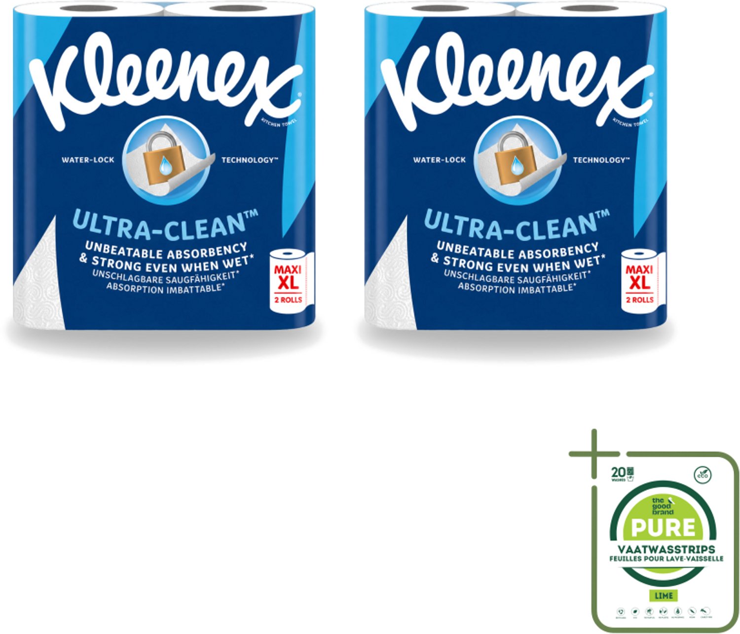 2 x Kleenex - Keukenpapier - Ultra Clean - Maxi XL - Absorberend - 2 Rollen - Grootverpakking - Kleenex Keukenpapier - Keukenpapier - Papier Handdoek - Absorptievermogen - Natte Omstandigheden