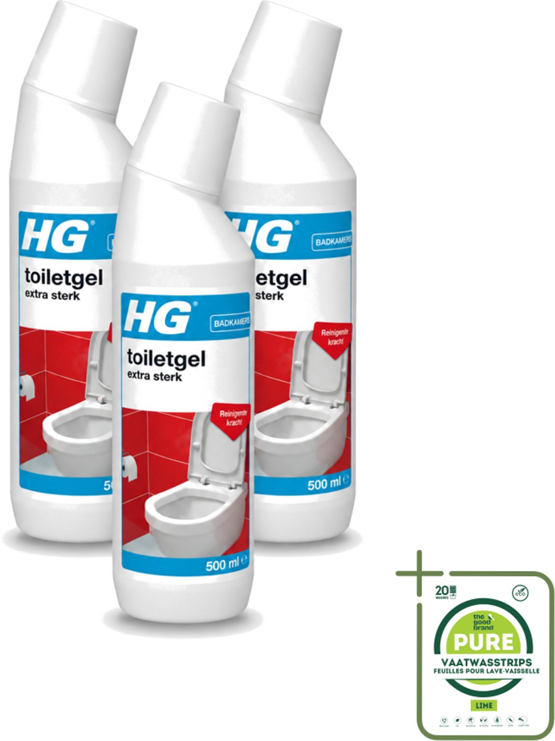3 x HG - Badkamers - Toiletgel Extra Sterk - Reinigende Kracht - 500 ml - Grootverpakking - Vaatwasstrips - Toiletgel - Toilet Reinigen - Kalk Verwijderen - Urinesteen Verwijderen - Toilet Schoonmaken