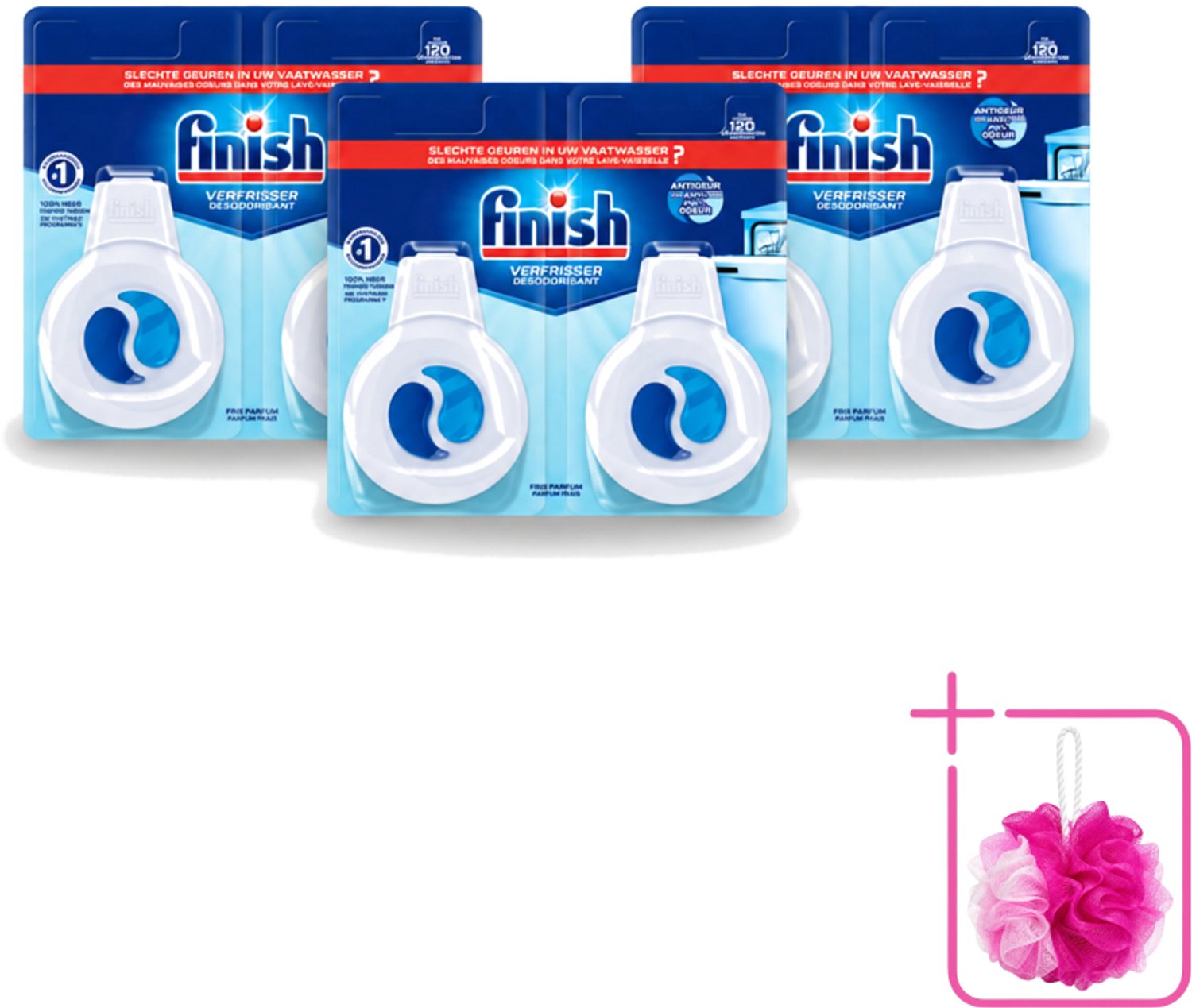 3 x Finish Deo Odorstop - Vaatwasverfrisser - Fris Parfum - Anti-geur - Tot 120 Afwasbeurten - Bulkverpakking - Vaatwasverfrisser - Douchemop - Geurstop