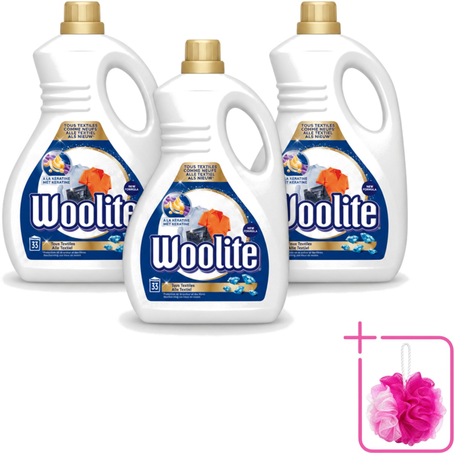 3 x Woolite Textile - Vloeibaar Wasmiddel - Met Keratine - Textiel Was - 33 Wasbeurten - 2L - Bulkverpakking - Wasmiddel textiel - Douchemop - Keratine wasmiddel