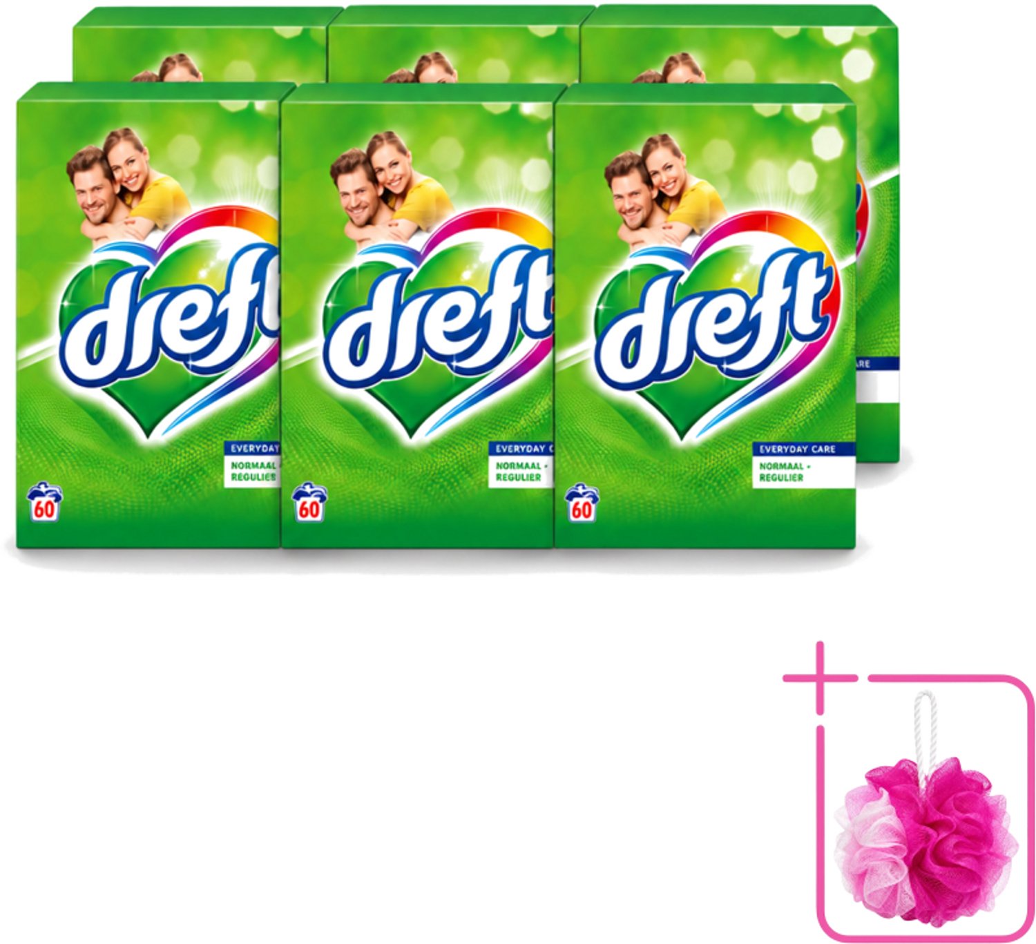 6 x Dreft - Everyday Care - Waspoeder - Gekleurde Was - Original - 60 Wasbeurten - Bulkverpakking - Waspoeder - Douchemop - Gekleurde was