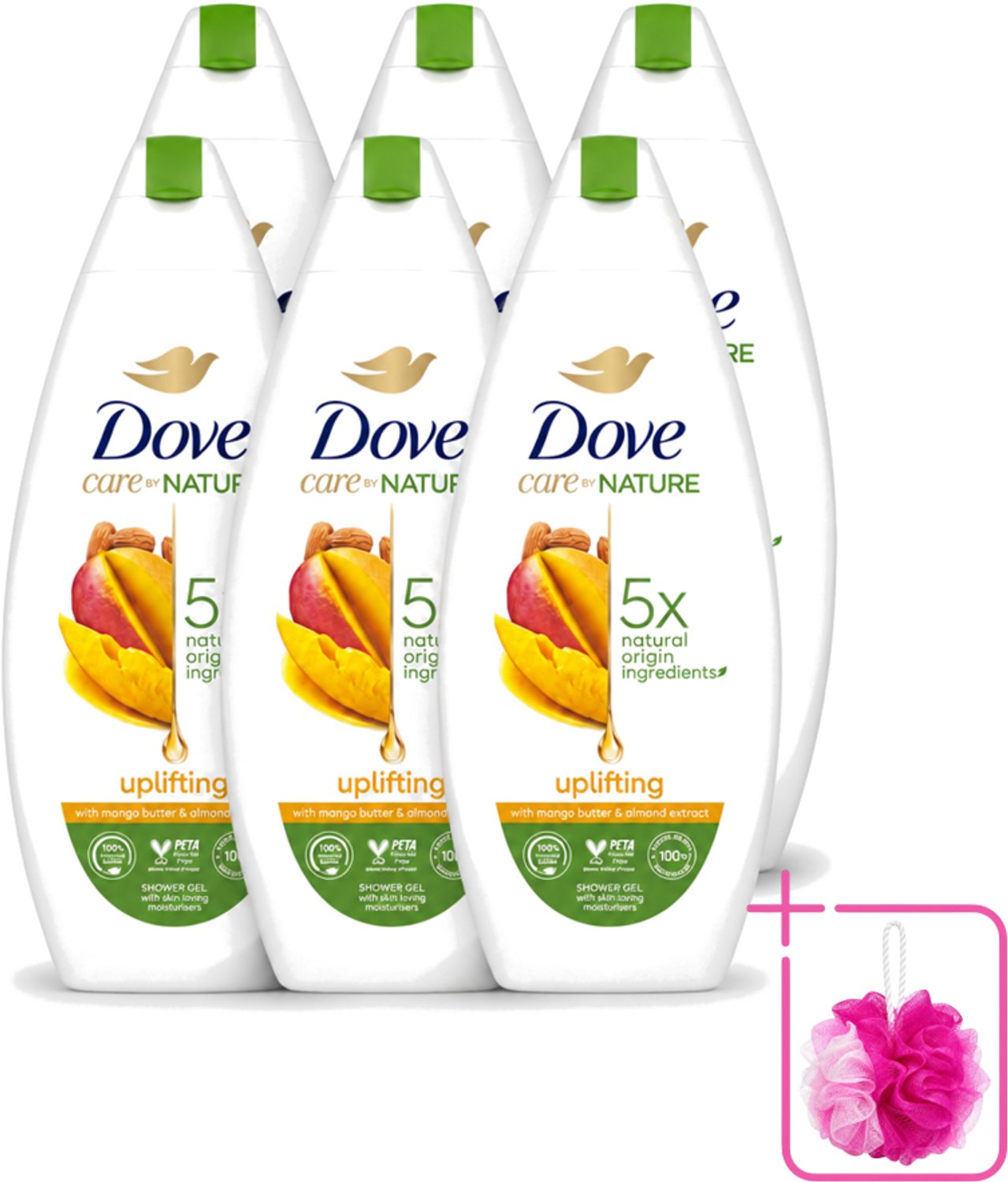 6 x Dove Care By Nature - Uplifting - Douchegel - Mangoboter & Almond Extract - 225 ml - Bulkverpakking - Douchegel - Douchemop - Huidverzorging