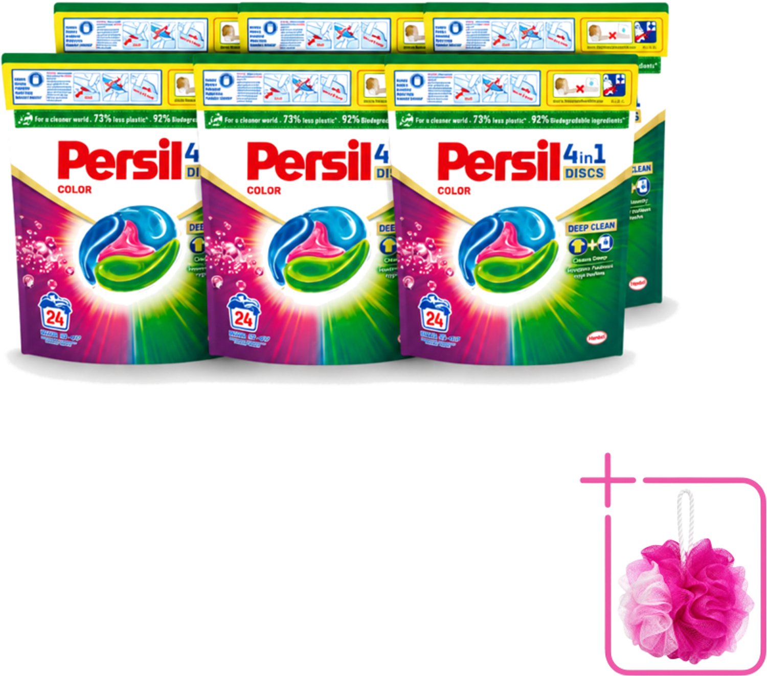 6 x Persil - Wasmiddelcapsules - 4-In-1 Discs - Gekleurde Was - 24 Wasbeurten - Bulkverpakking - Persil 4-in-1 Discs Color - Douchemop - Gekleurde was