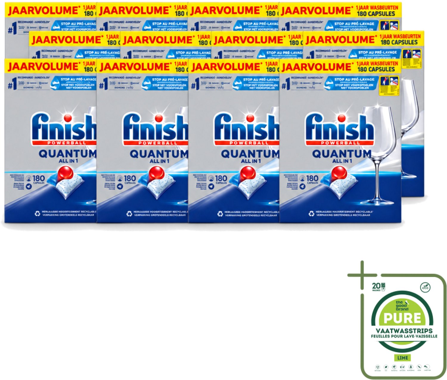 12 x Finish Powerball - Quantum All in 1 - Vaatwastabletten - 180 Tabletten - Grootverpakking - Vaatwasstrips - Vaatwassen - Vaatwastabletten - Vaatwasmiddel - Vaatwasmiddel Tabletten - Vaatwasmiddel Quantum
