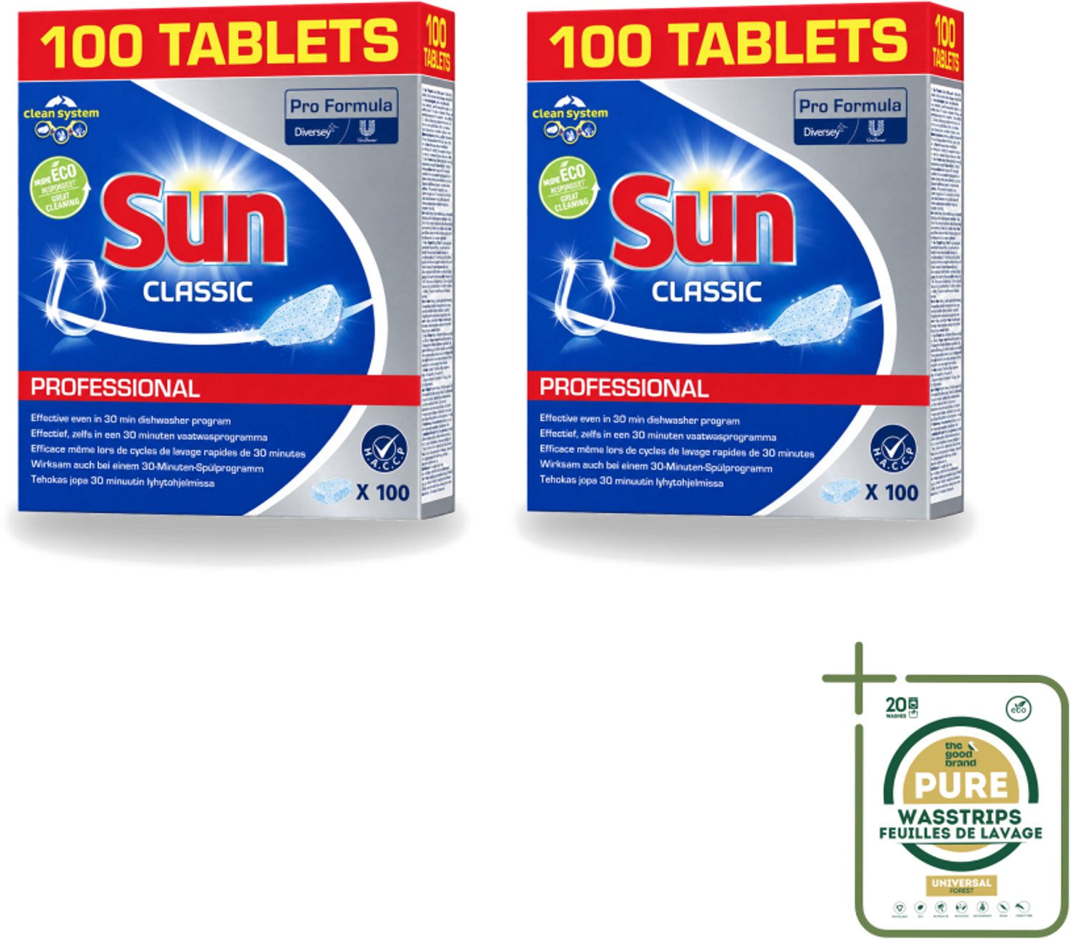 2 x Sun Classic - Pro Formula - Vaatwastabletten - 100 Tabletten - Wasstrips - Vaatwastabletten - Vaatwasser - Reiniging - Vlekken Verwijderen - Kalkaanslag