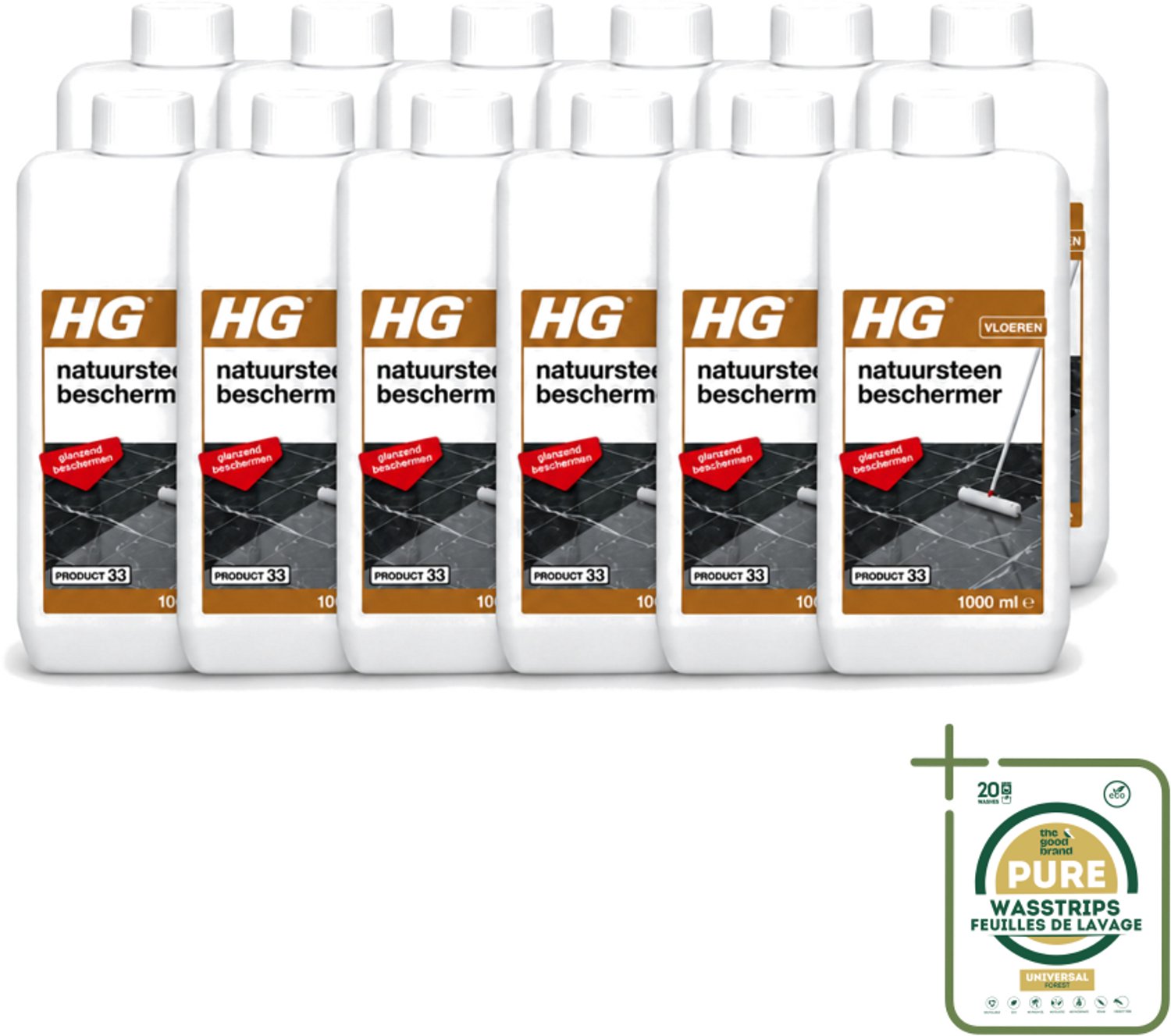 12 x HG - Natuursteen Beschermer - Glanzend Beschermen - Eenvoudig in Gebruik - 1L - Wasstrips - Natuursteen Beschermer - Natuursteen Beschermfilm - Slijtage Bescherming - Zuur Bescherming - Anti-slipeffect