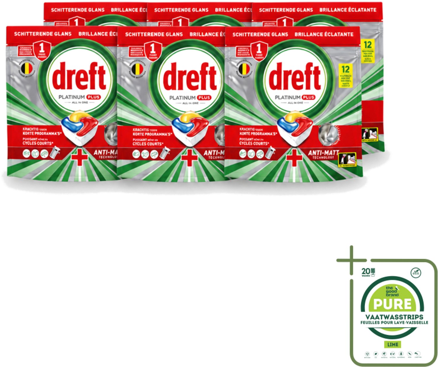 6 x Dreft – Vaatwastabletten – Platinum Plus All-in-One – Lemon – 12 Tabletten - Grootverpakking - Vaatwasmiddelen - Vaatwastabletten - Anti-dofheid - Vaatwasmiddelen Lemon - Vaatwasmiddelen Anti-matt