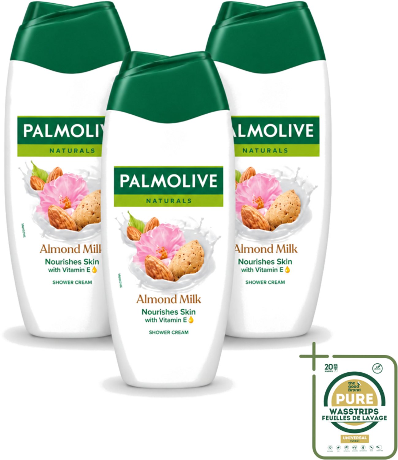 3 x Palmolive – Douchegel – Almond Milk – 250 ml - Wasstrips - Douchegel Amandel - Zachte Reiniging - Gevoede Huid - Amandelmelk - Milde Douchegel
