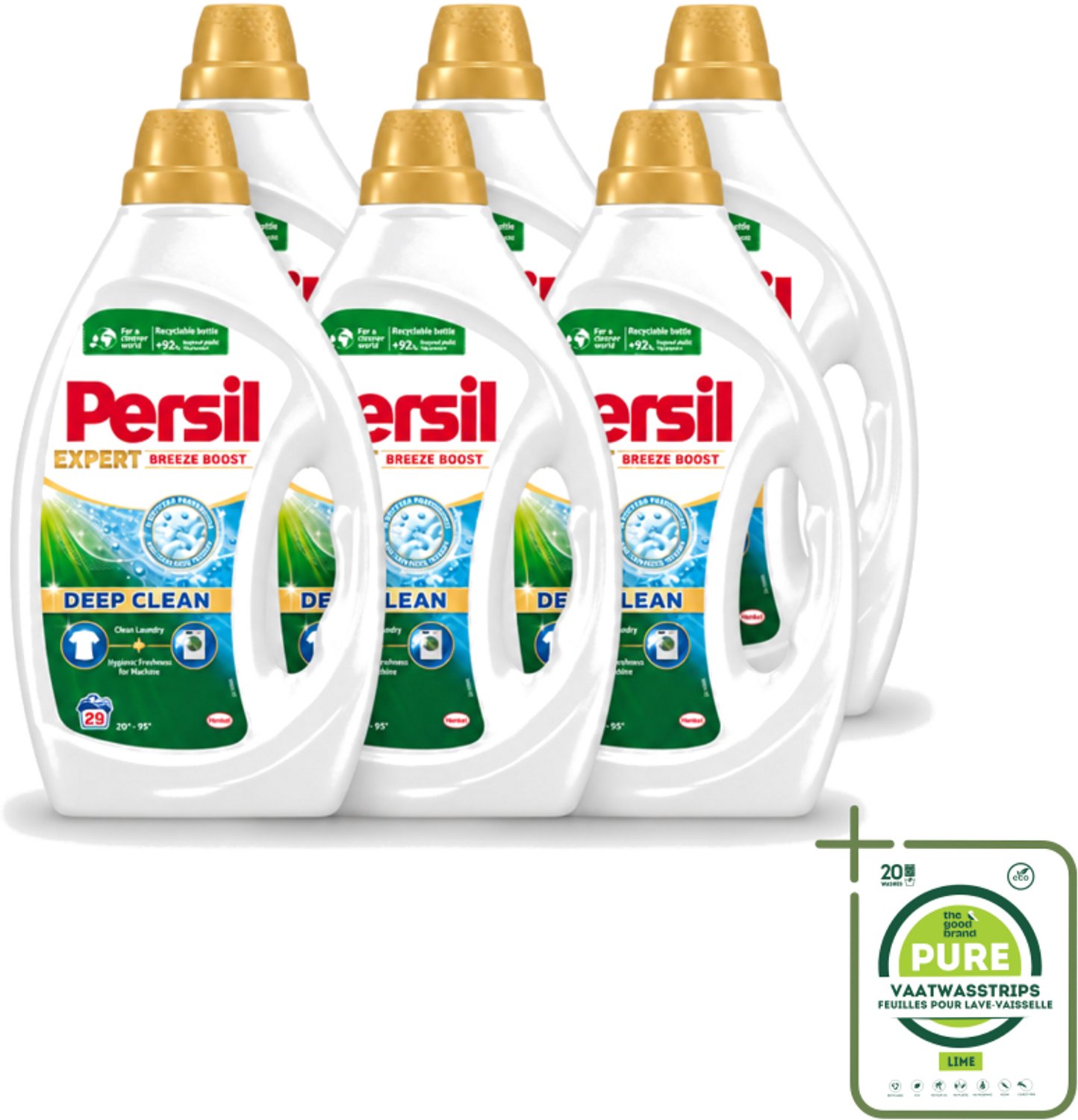6 x Persil Expert - Vloeibaar Wasmiddel - Witte en Gekleurde Was - Breeze Boost - 29 Wasbeurten - Grootverpakking - Vaatwasstrips - Persil Expert Breeze Boost - Vloeibaar Wasmiddel - Diepe Reiniging - Fris Wasgoed - Vlekverwijdering