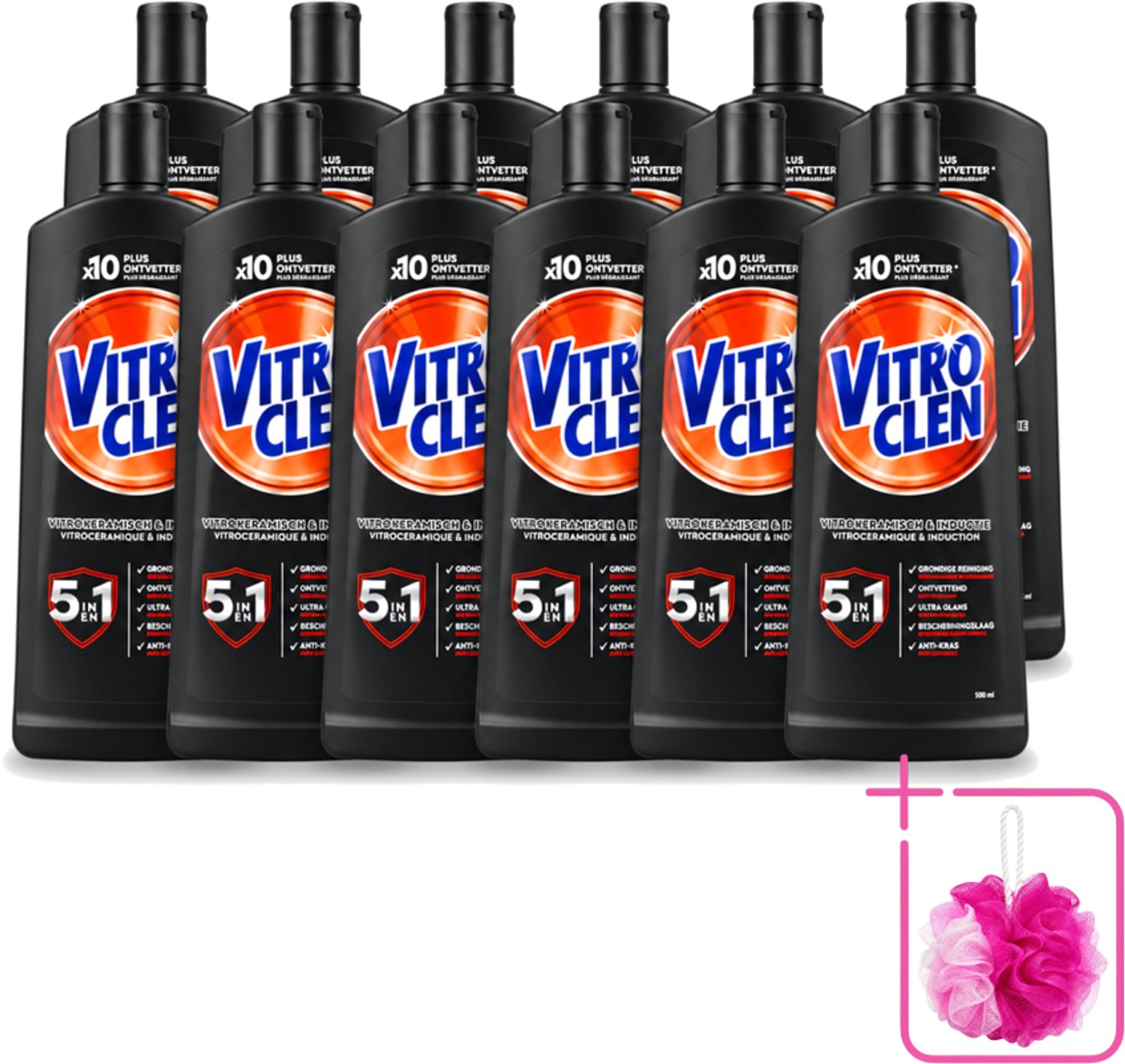 12 x Vitroclen - Kookplaatreiniger - Keramisch & Inductie - 5 in 1 - 500 ml - Bulkverpakking - Keramische kookplaat reinigen - Douchemop - Inductiekookplaat reinigen
