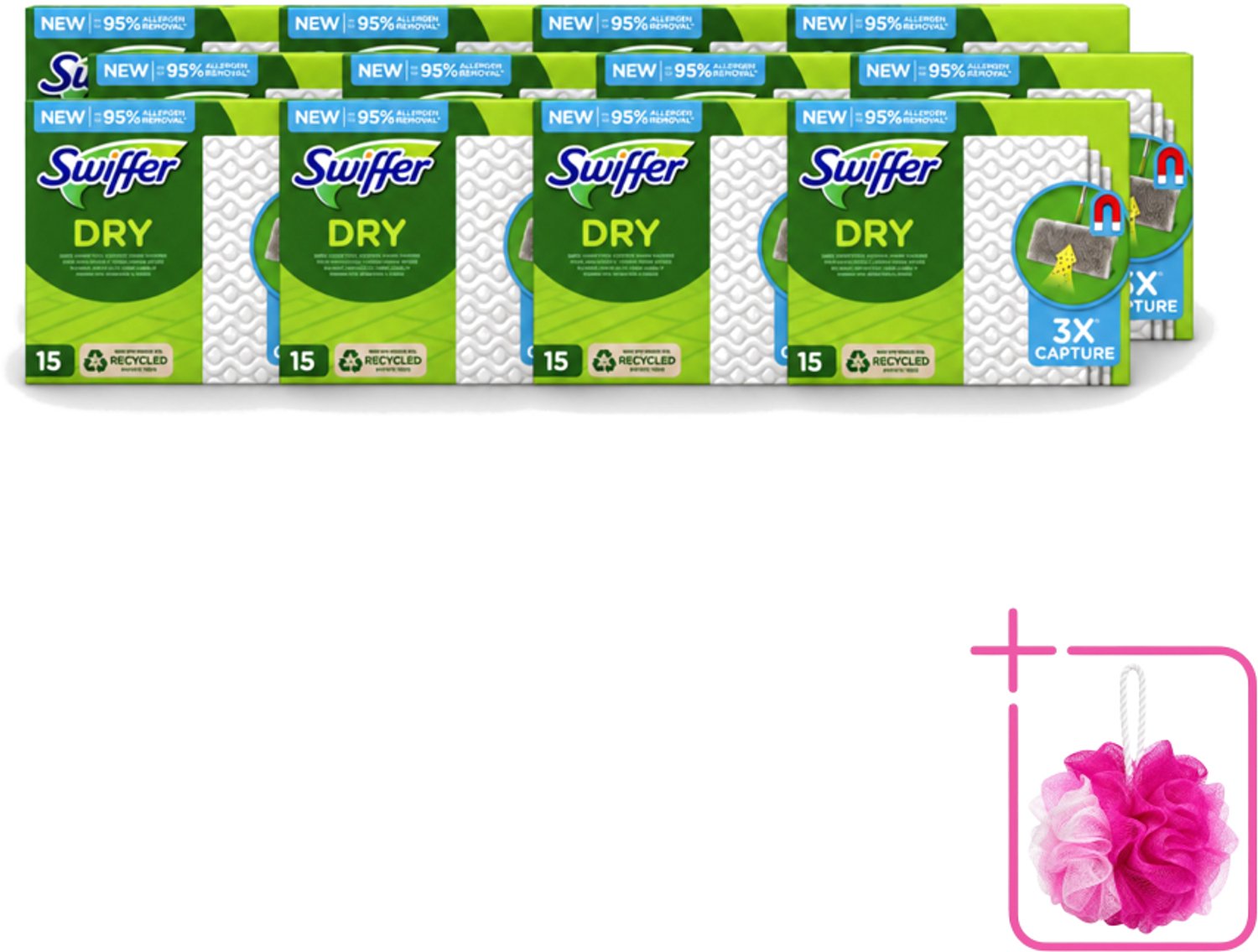12 x Swiffer Dry - Vloerdoekjes - Navulling - Gerecyclede Fibers - 15 Doekjes - Bulkverpakking - Stofwisdoekjes - Douchemop - Stof opnemen