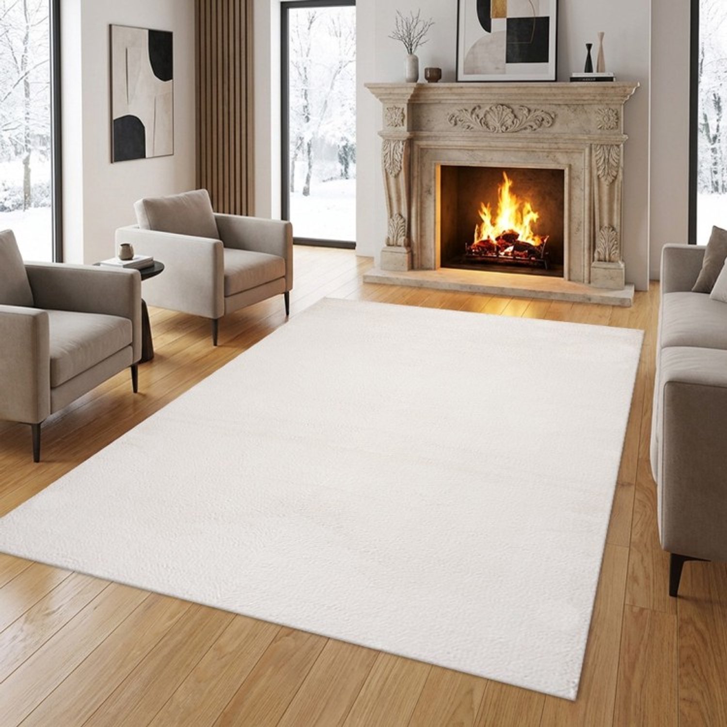 TapisTrend Designer tapijt Crème 120 cm rond Zacht, modern effen vloerkleed van 11 mm voor de woonkamer, slaapkamer en eetkamer Beige