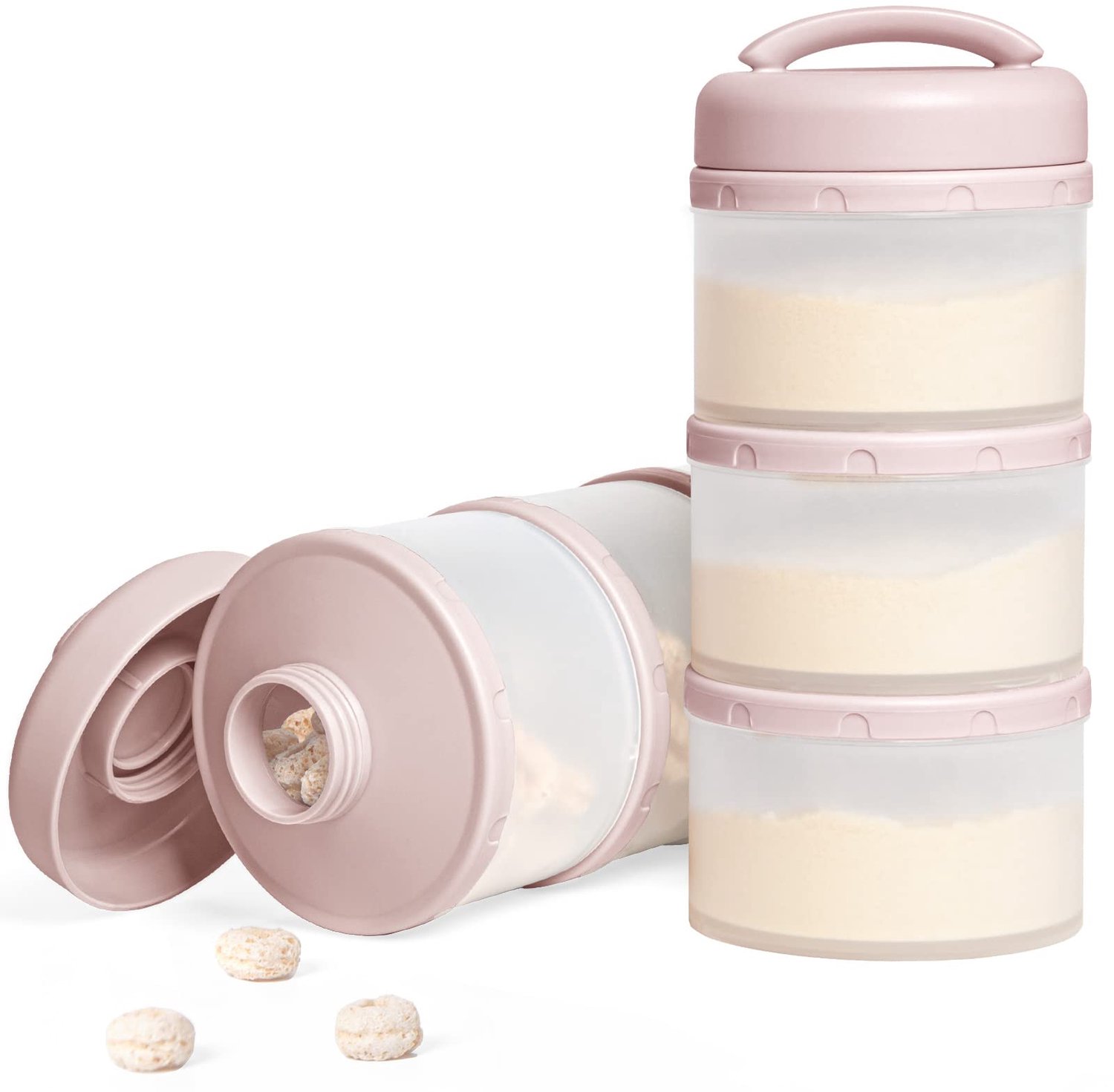 Termichy Babymelkpoeder dispenser potten stapelbare babyvoeding container, 2 stuks (lichtroze) - ShopVlot