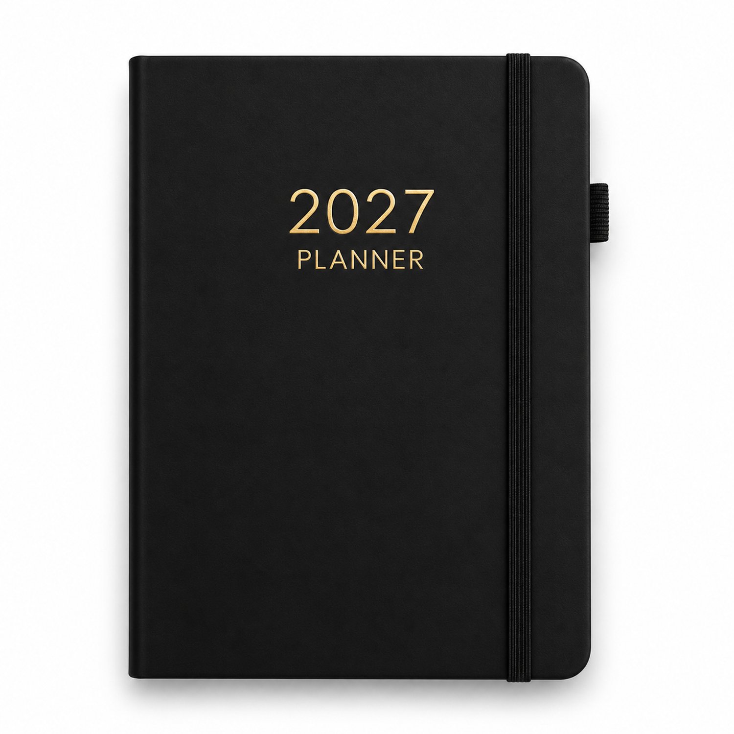 Dagagenda 2027 A5 – 1 dag per pagina – Met elastieksluiting en Harde Kaft – Zwart