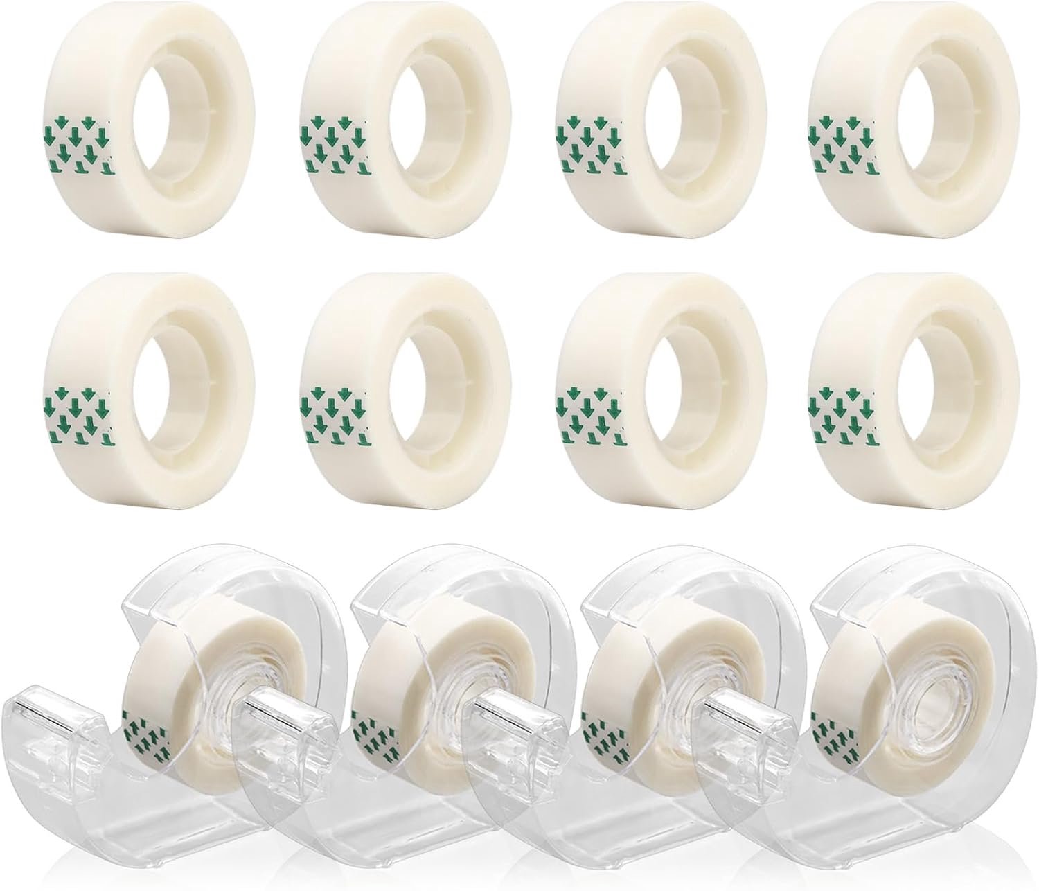 Tape dispenser set 4 stuks - inclusief 8 rollen onzichtbare tape - compact en handig voor cadeauverpakkingen - ShopVlot